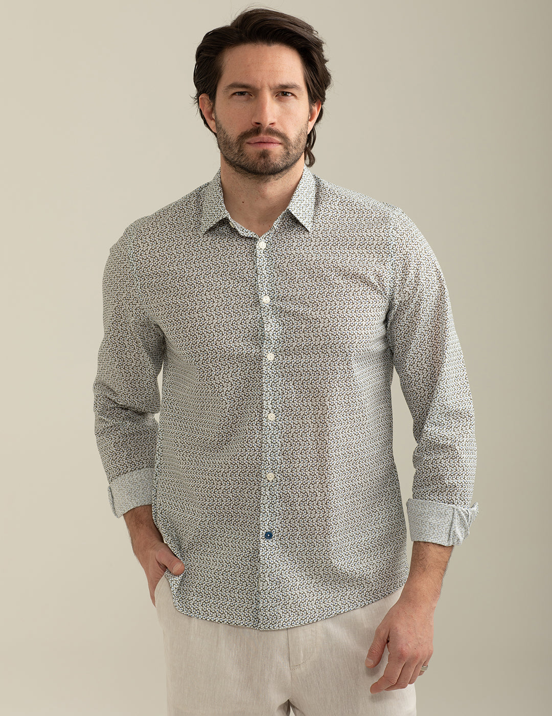 Voile Shirt Printed Allover man taupe fm25s11cs cc-a0114 Voile Shirt Printed Allover