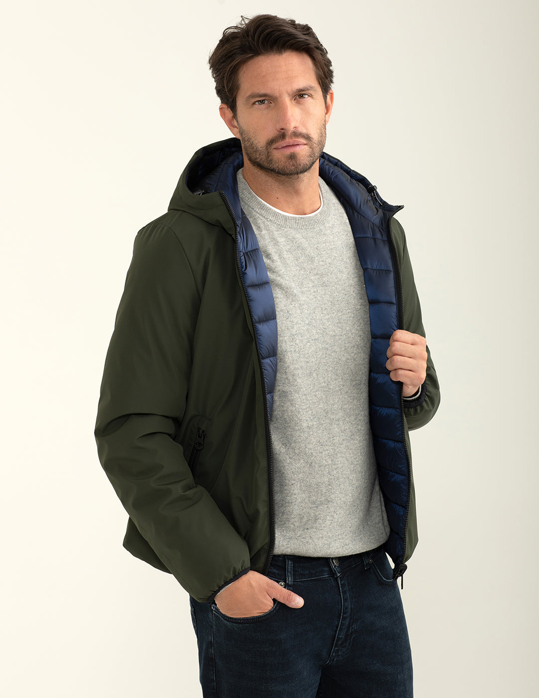 Giubbotto reversibile bicolore con cappuccio uomo army fm24w12ku cc-a0804 Giubbotto reversibile bicolore con cappuccio