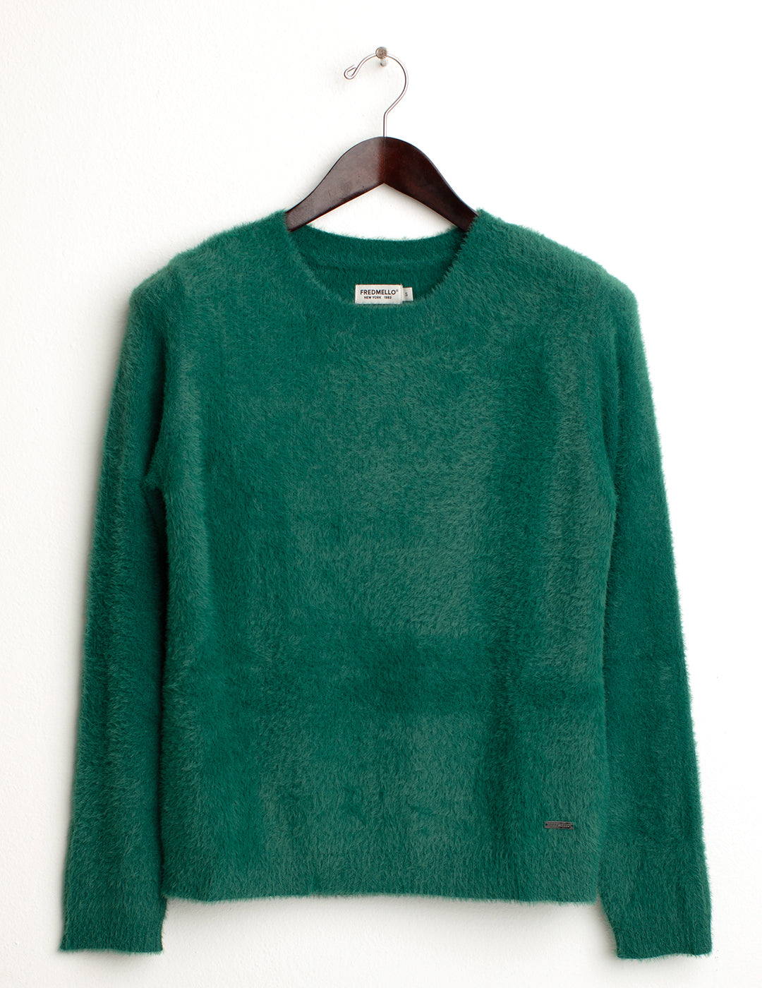 Maglia girocollo con filato effetto pelliccia donna green fw24w08mg cc-a0801 Maglia girocollo con filato effetto pelliccia