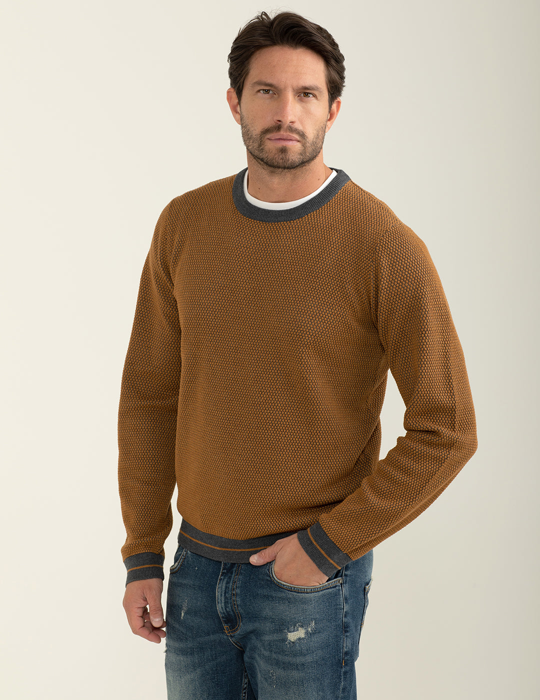 Maglia girocollo fantasia uomo gray melange fm24w43mg cc-a0901 Maglia girocollo fantasia