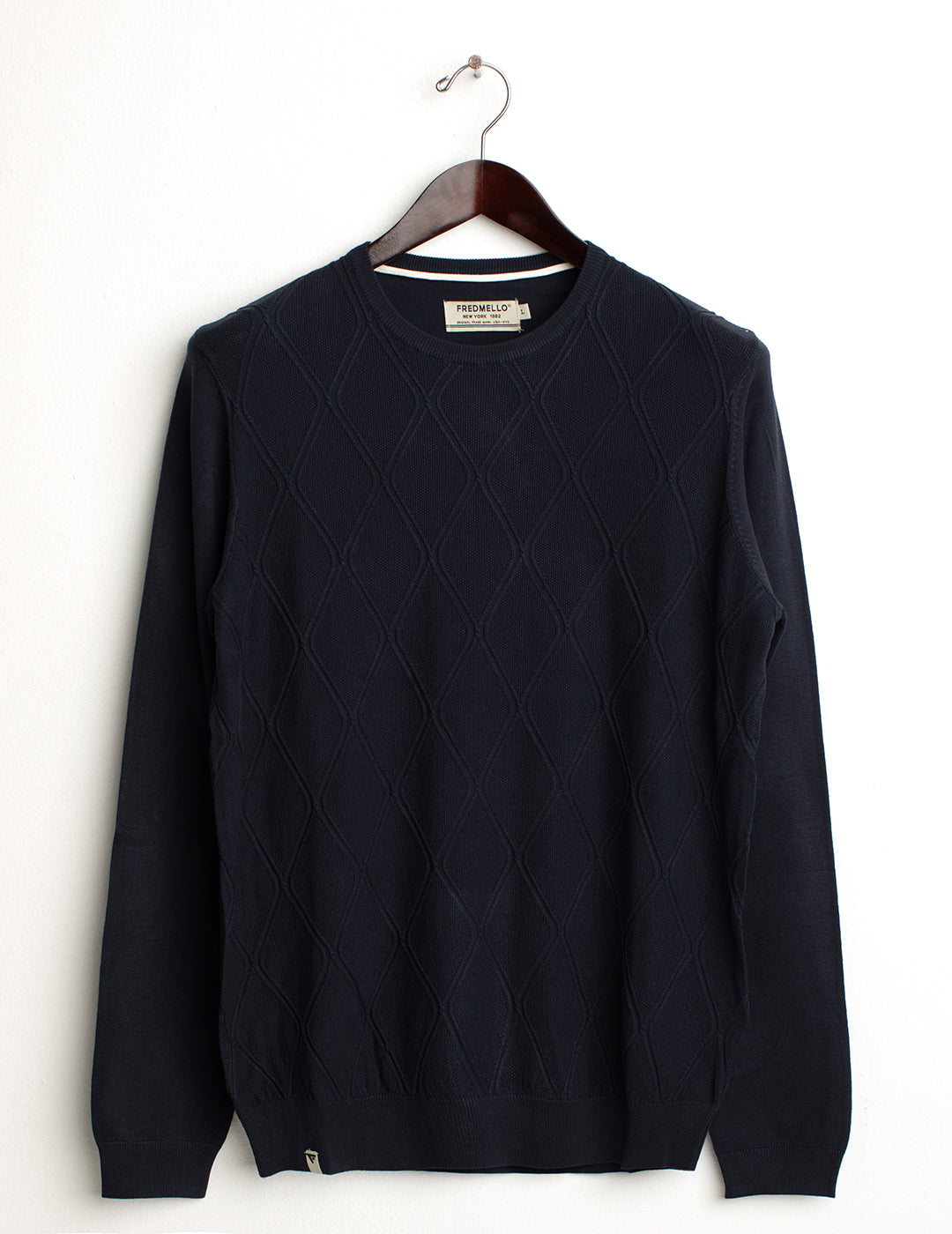 Maglia girocollo con lavorazione a rombi uomo blue fm24w05mg cc-a0601 Maglia girocollo con lavorazione a rombi