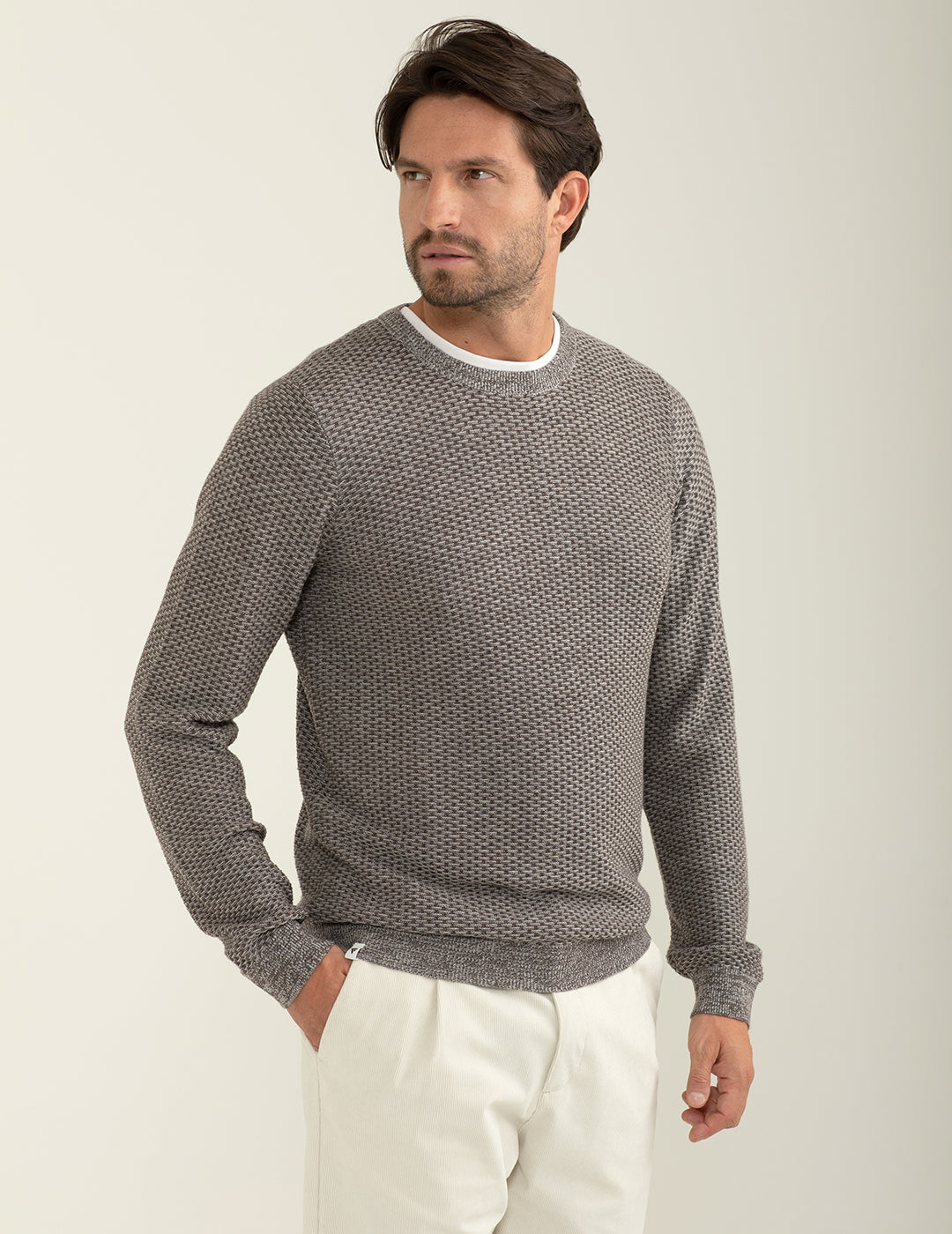 Maglia girocollo fantasia uomo mud melange fm24w45mg cc-a0108 Maglia girocollo fantasia