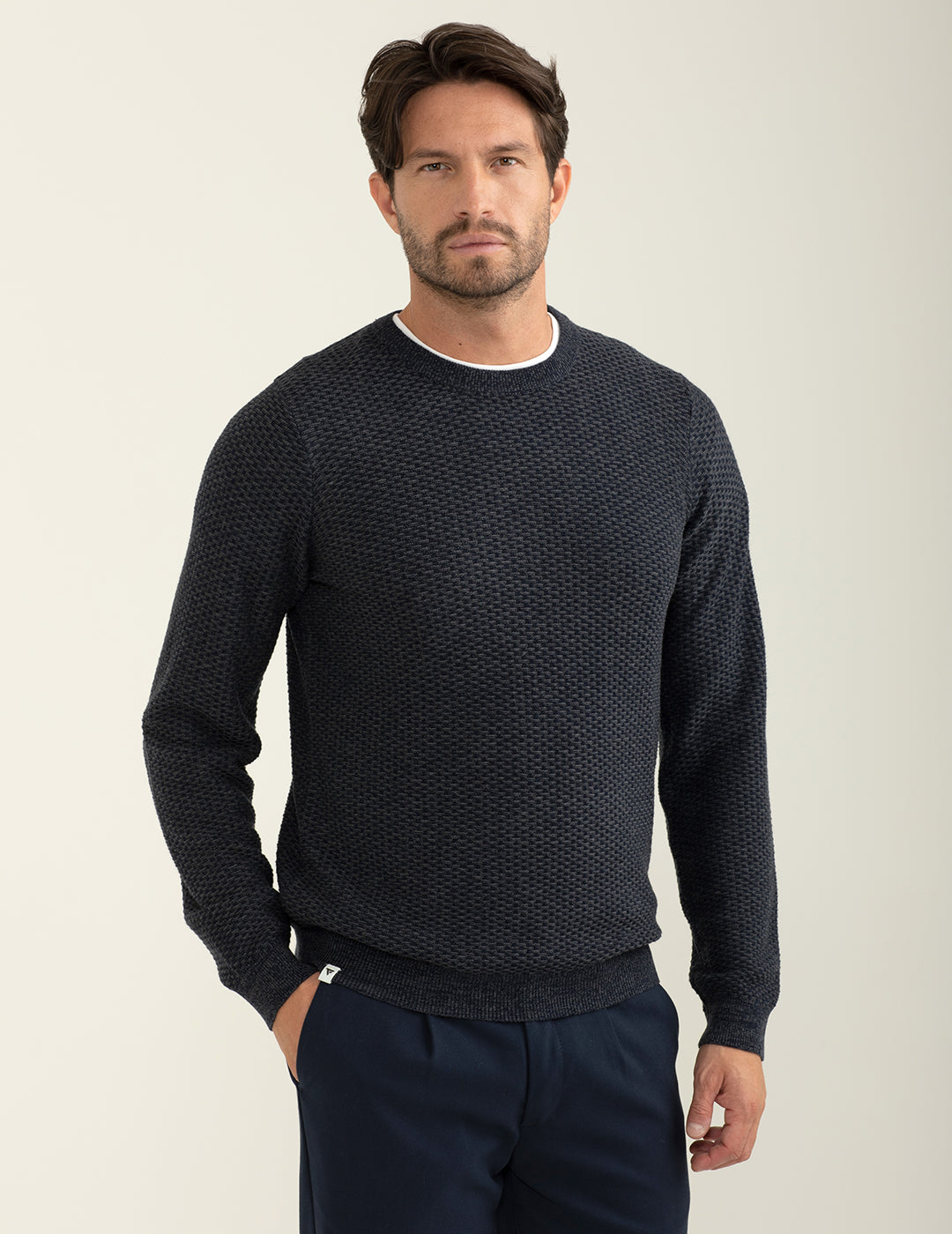 Patterned crew-neck sweater man blue fm24w45mg cc-a0601 Patterned crew-neck sweater
