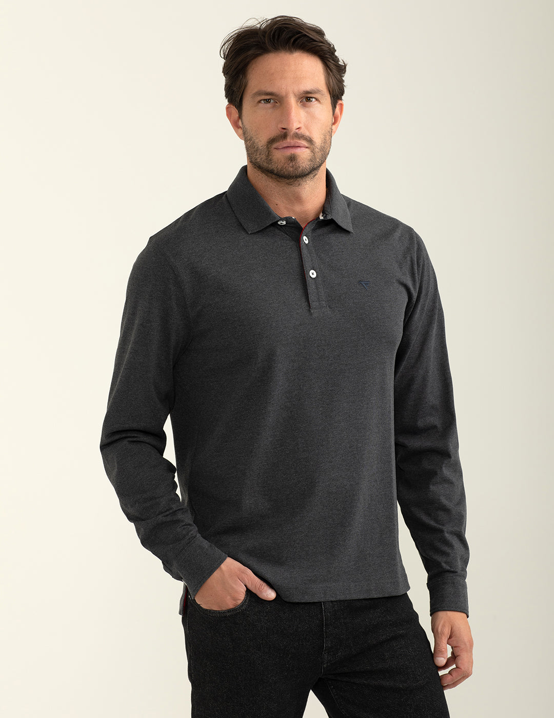 Polo a manica lunga in jersey uomo antracite melange fm24w02qu cc-a0953 Polo a manica lunga in jersey