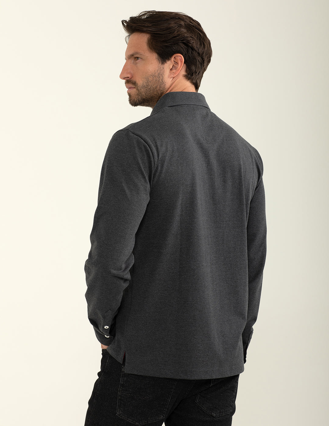 Polo a manica lunga in jersey uomo antracite melange fm24w02qu cc-a0953 Polo a manica lunga in jersey