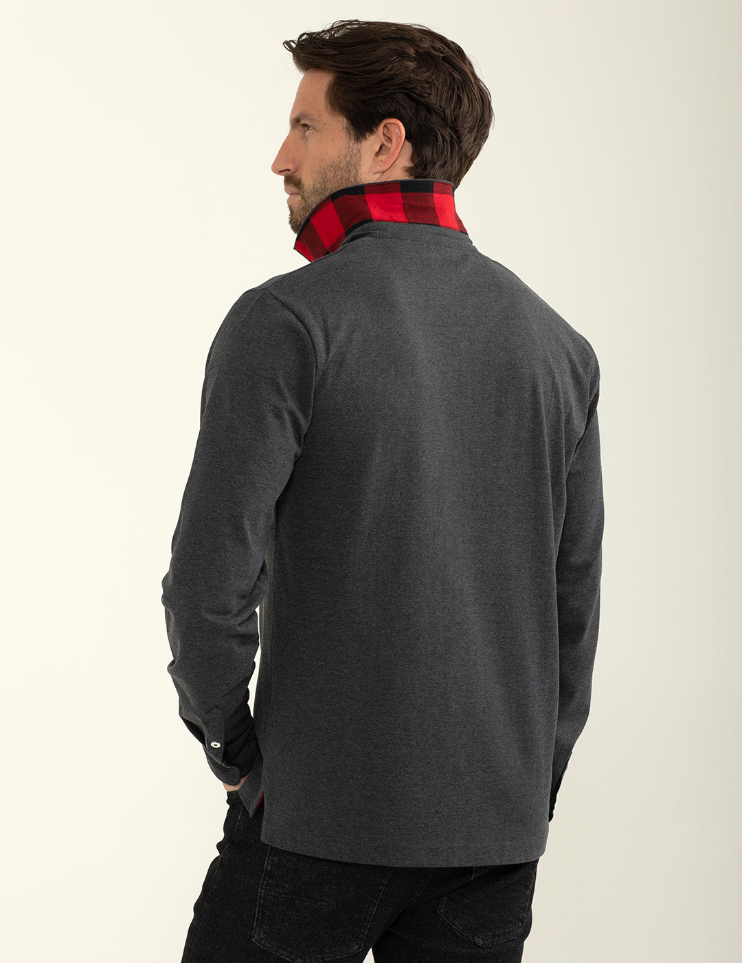 Polo a manica lunga in jersey uomo antracite melange fm24w02qu cc-a0953 Polo a manica lunga in jersey