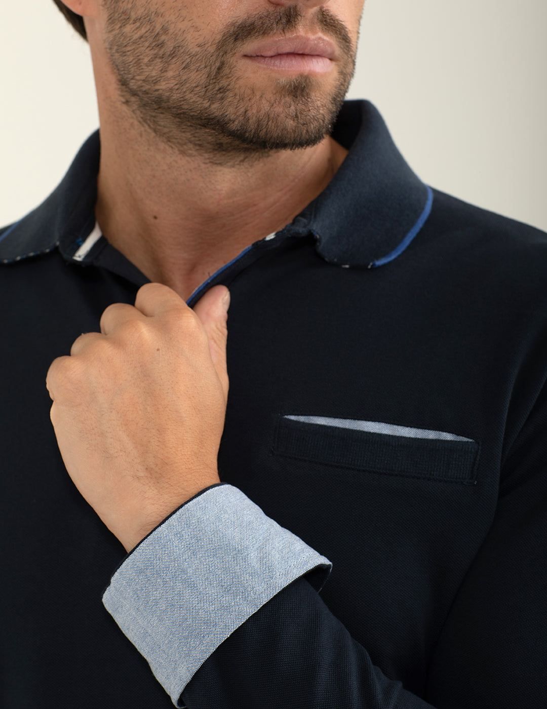 Polo a manica lunga in piquet uomo blue fm24w05qu cc-a0601 Polo a manica lunga in piquet