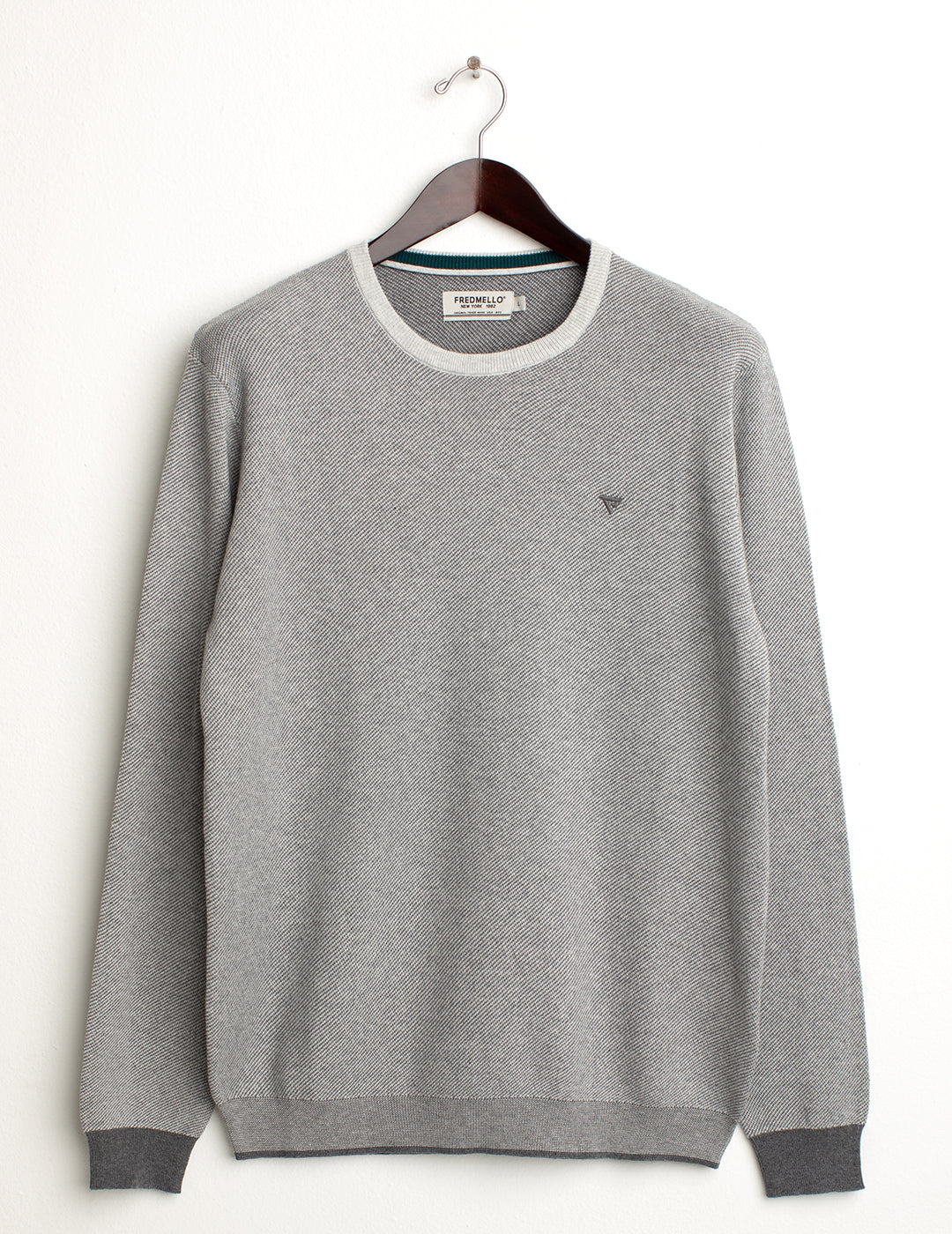 Crew-neck sweater with diagonal jacquard work in two colors man gray melange fm24w57mg cc-a0901 Crew-neck sweater with diagonal jacquard work in two colors