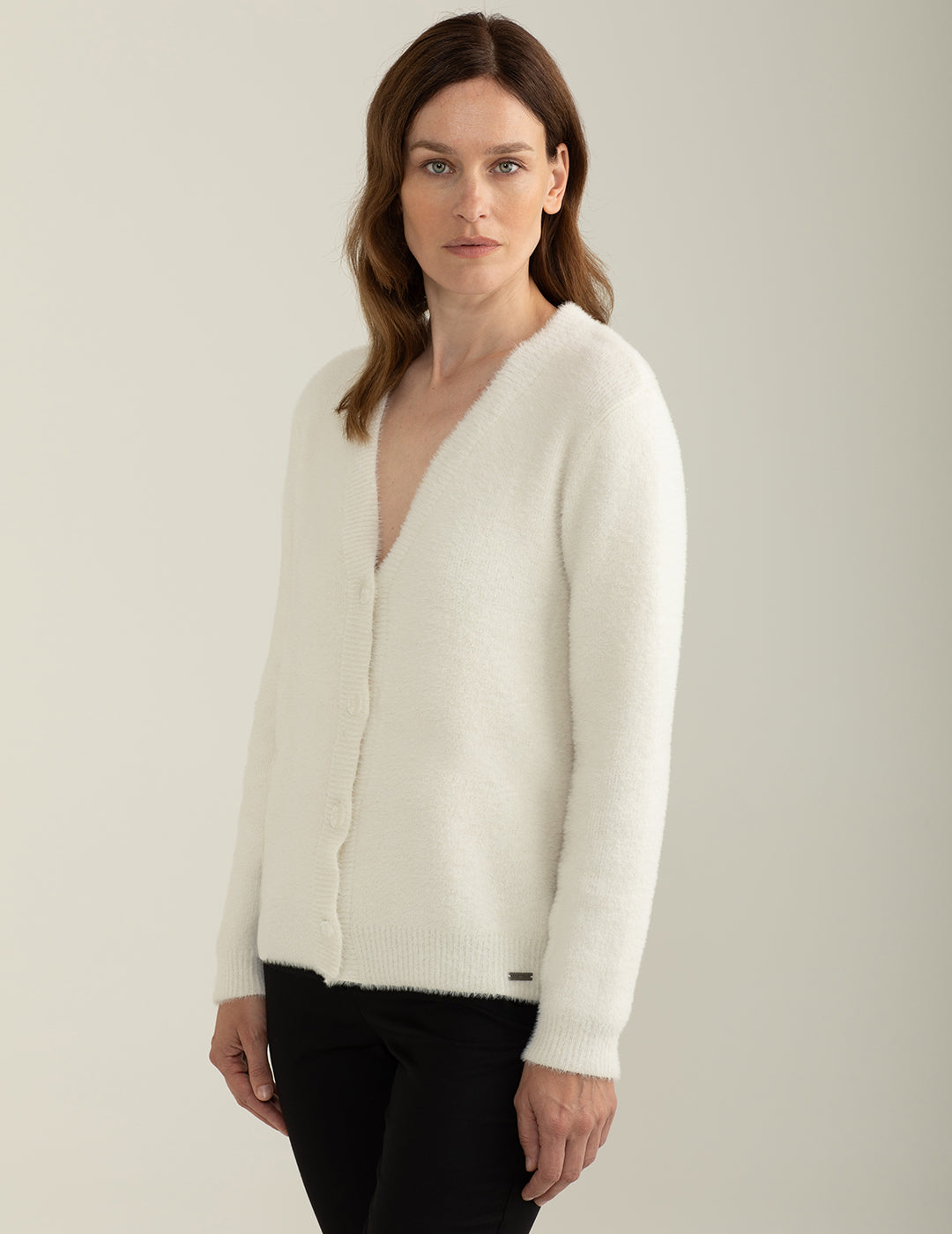 Cardigan con filato effetto pelliccia donna off white fw24w10mk cc-a0002 Cardigan con filato effetto pelliccia