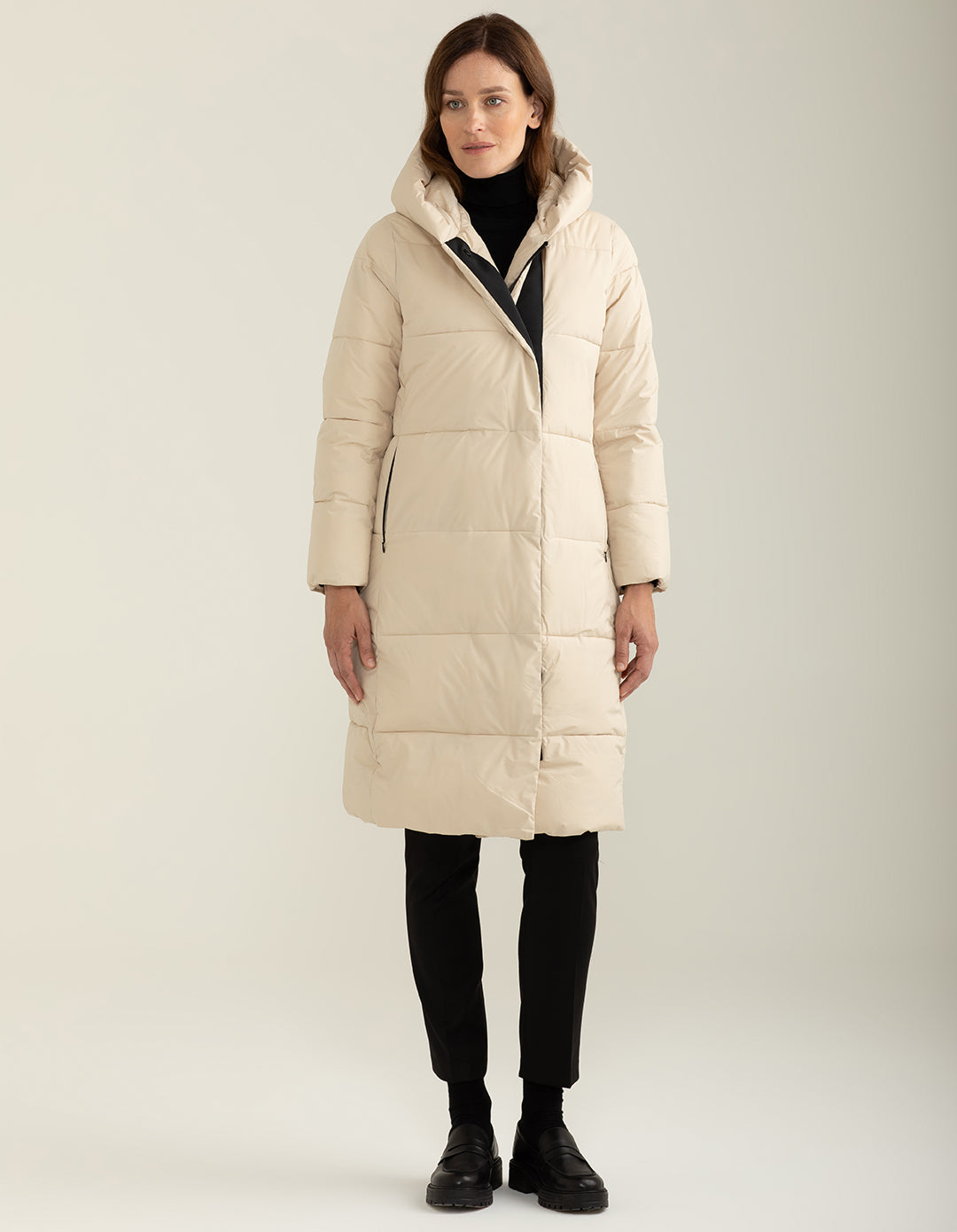 Piumino lungo con cappuccio donna ivory fw24w13kd cc-a0910 Piumino lungo con cappuccio
