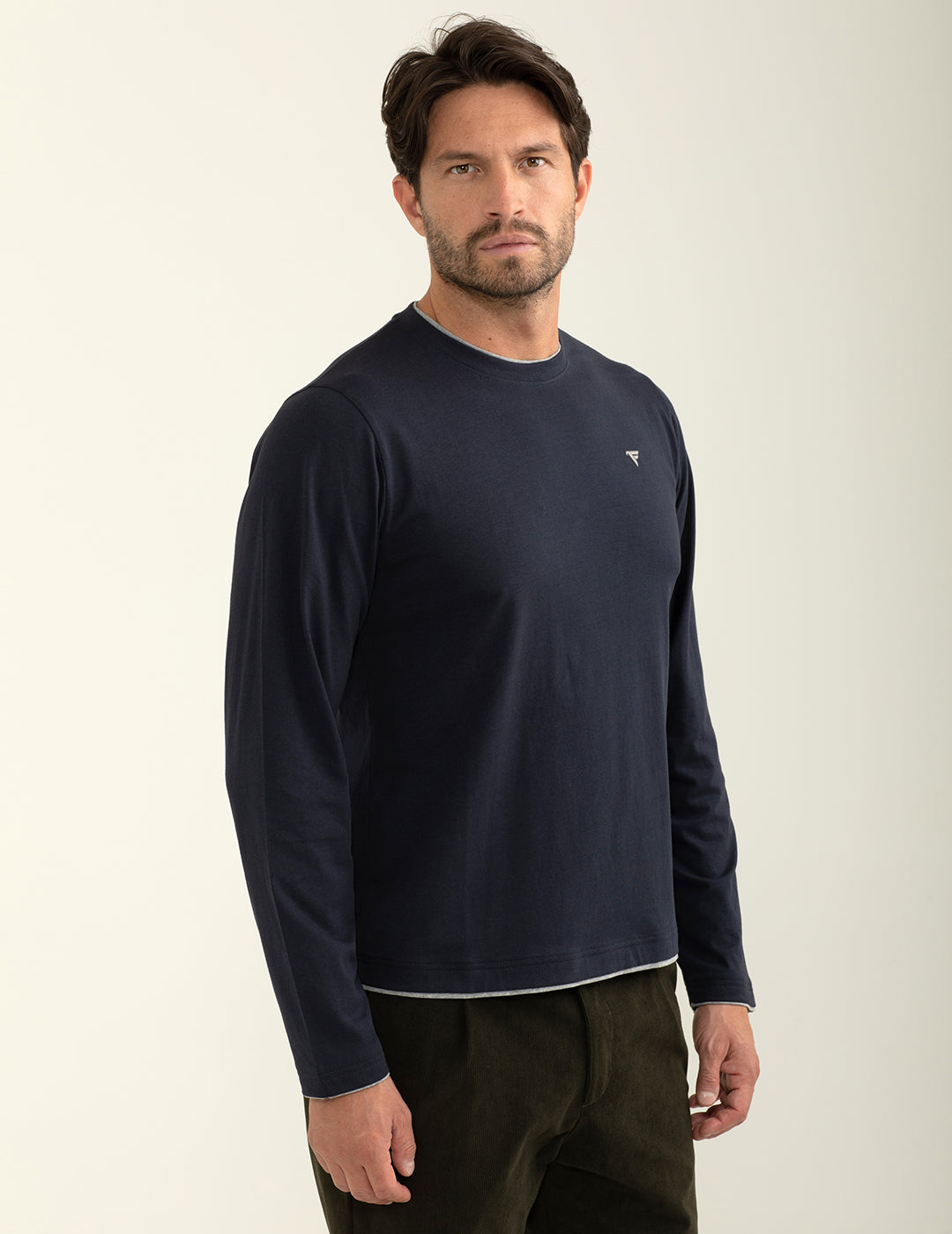 T-shirt girocollo a manica lunga uomo blue fm24w03tg cc-a0601 T-shirt girocollo a manica lunga