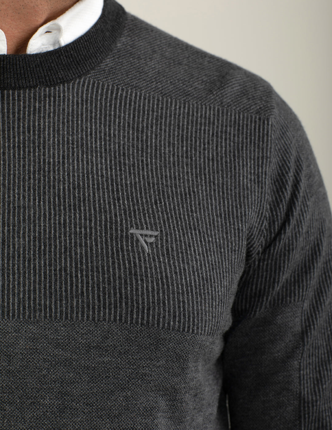 Crew-neck sweater with jacquard pattern block work man antracite melange fm24w58mg cc-a0953 Crew-neck sweater with jacquard pattern block work