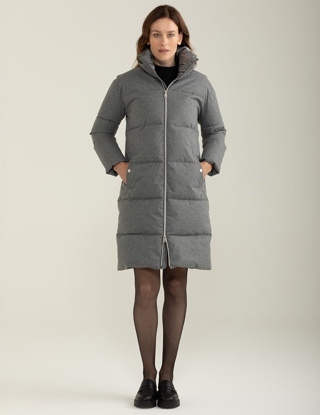 Piumino a collo alto donna gray melange fw24w17kd cc-a0901 Piumino a collo alto