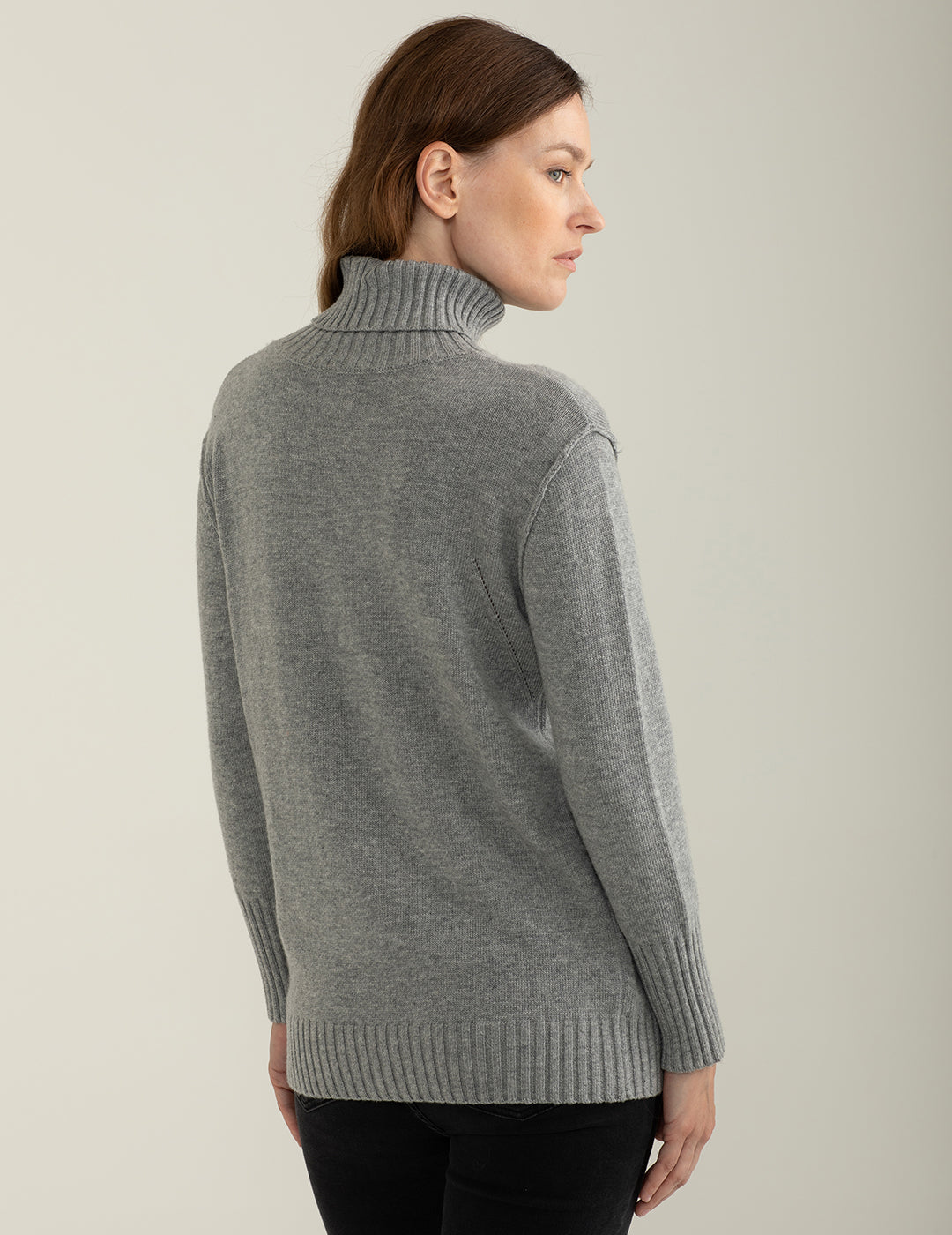 Maglia dolcevita con lavorazione a costa inglese donna gray melange fw24w17md cc-a0901 Maglia dolcevita con lavorazione a costa inglese