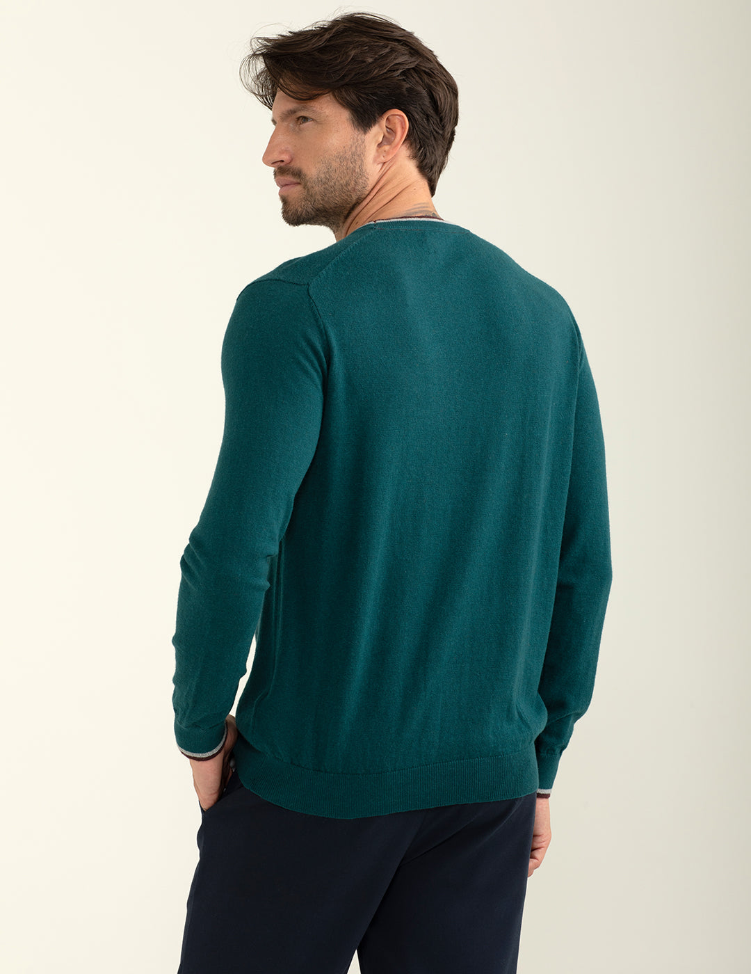 Maglia girocollo con logo ricamato in contrasto uomo petrol fm24w09mg cc-a0810 Maglia girocollo con logo ricamato in contrasto