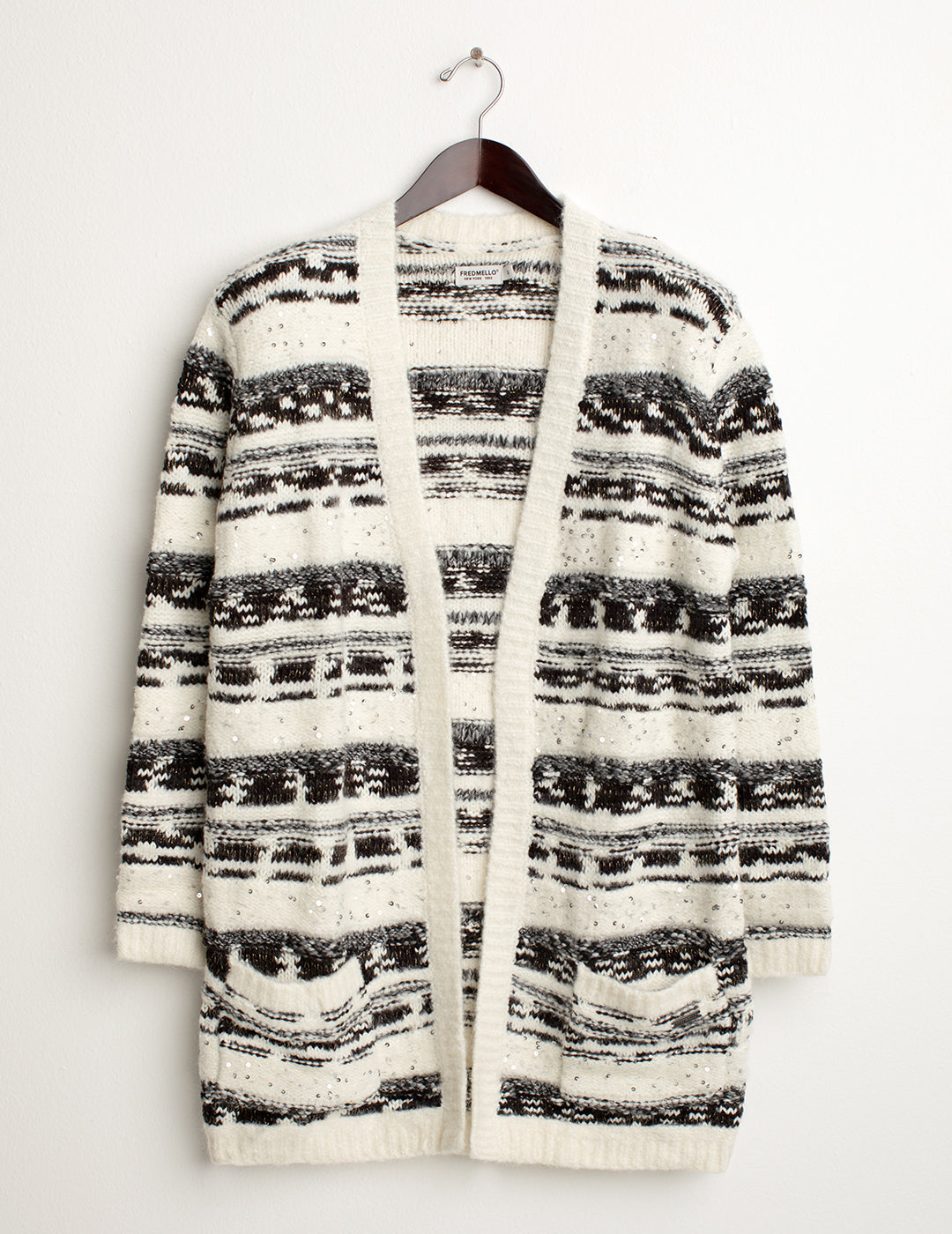 Cardigan con fantasia a righe effetto sale e pepe donna off white fw24w27mk cc-a0002 Cardigan con fantasia a righe effetto sale e pepe
