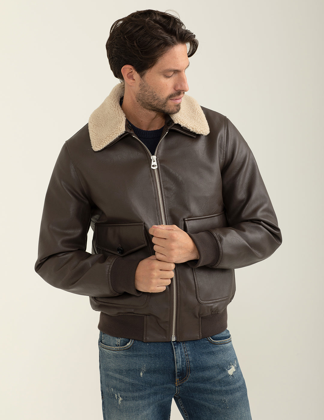 Giubbotto in montone sintetico uomo brown fm24w23ke cc-a0251 Giubbotto in montone sintetico