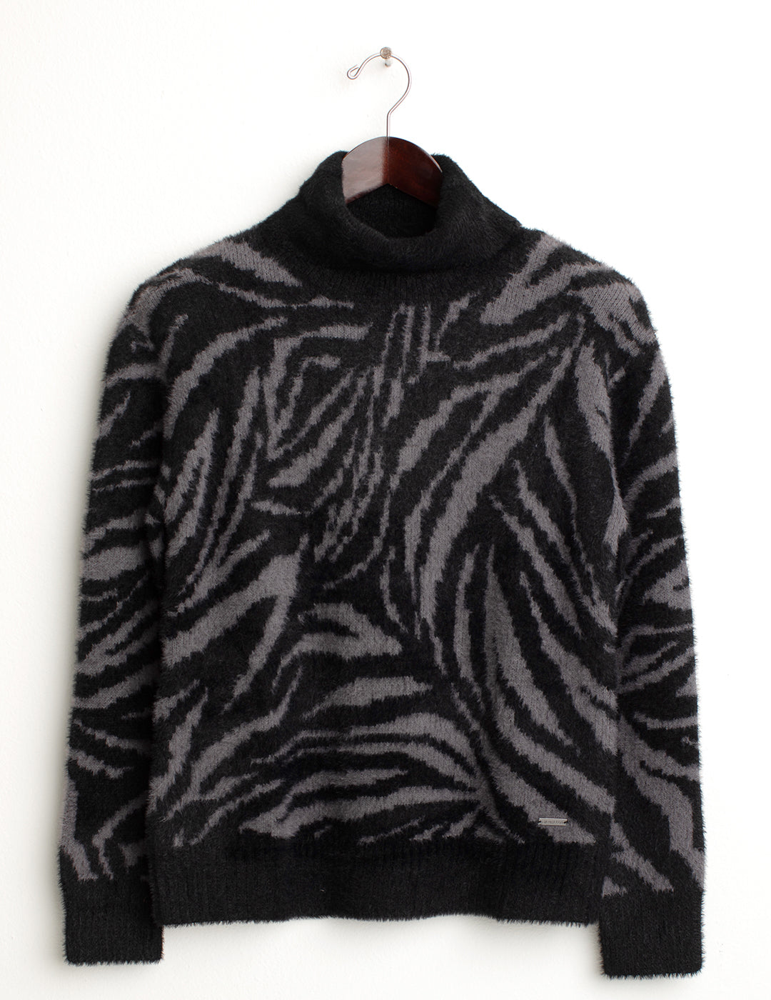 Maglia dolcevita con fantasia jacquard animalier donna black fw24w26md cc-a0951 Maglia dolcevita con fantasia jacquard animalier