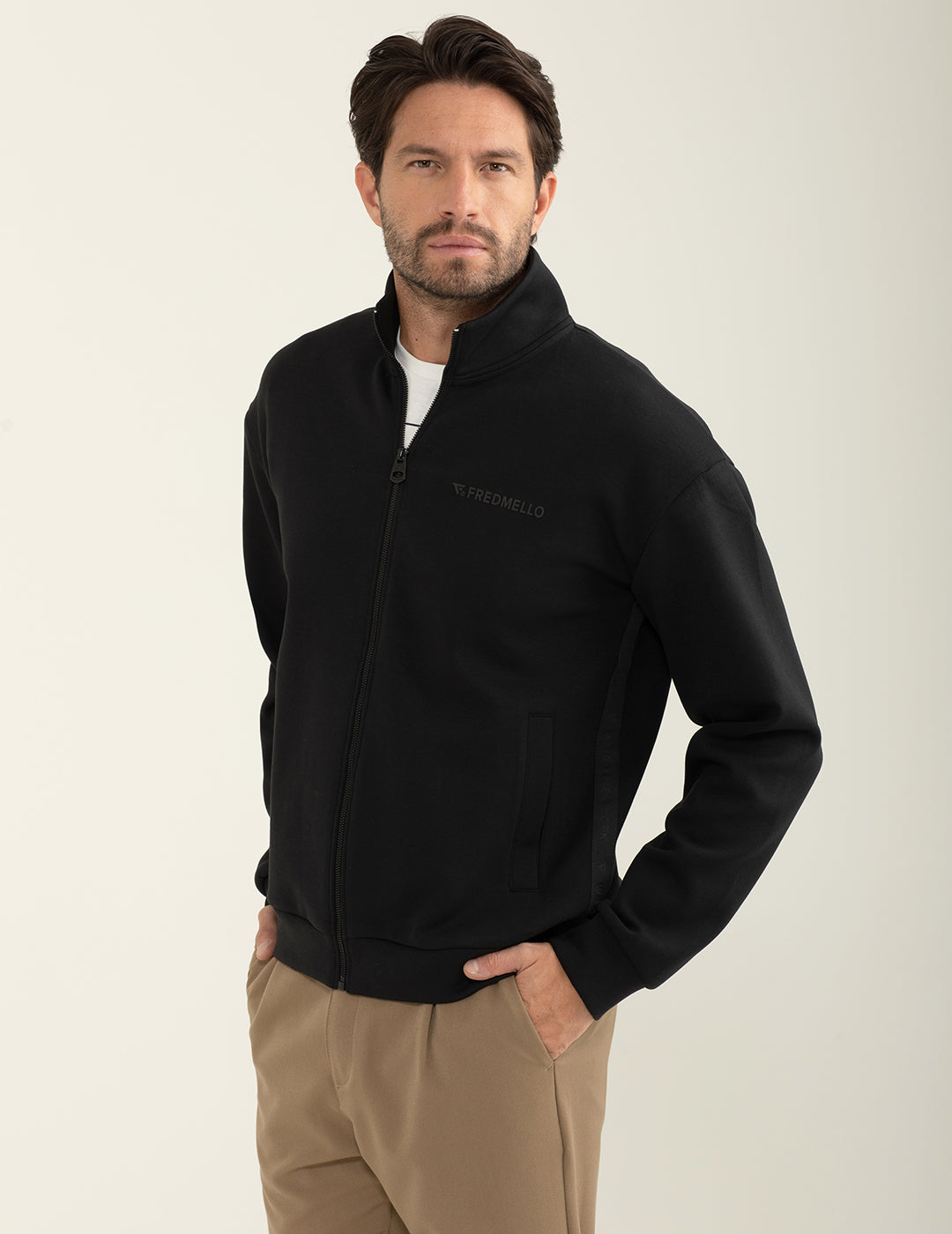 Felpa interlock full-zip con collo alto uomo black fm24w26fz cc-a0951 Felpa interlock full-zip con collo alto