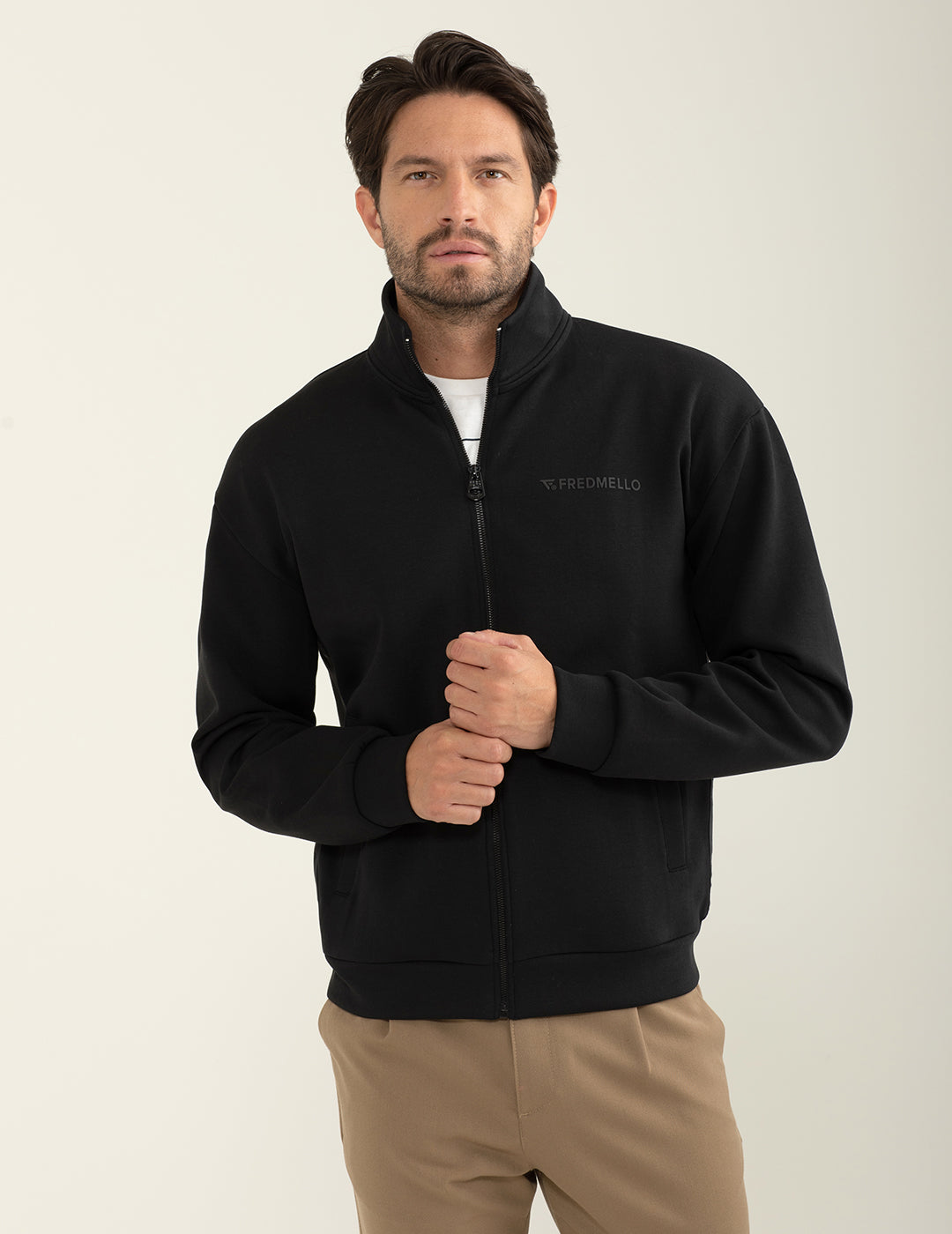Felpa interlock full-zip con collo alto uomo black fm24w26fz cc-a0951 Felpa interlock full-zip con collo alto