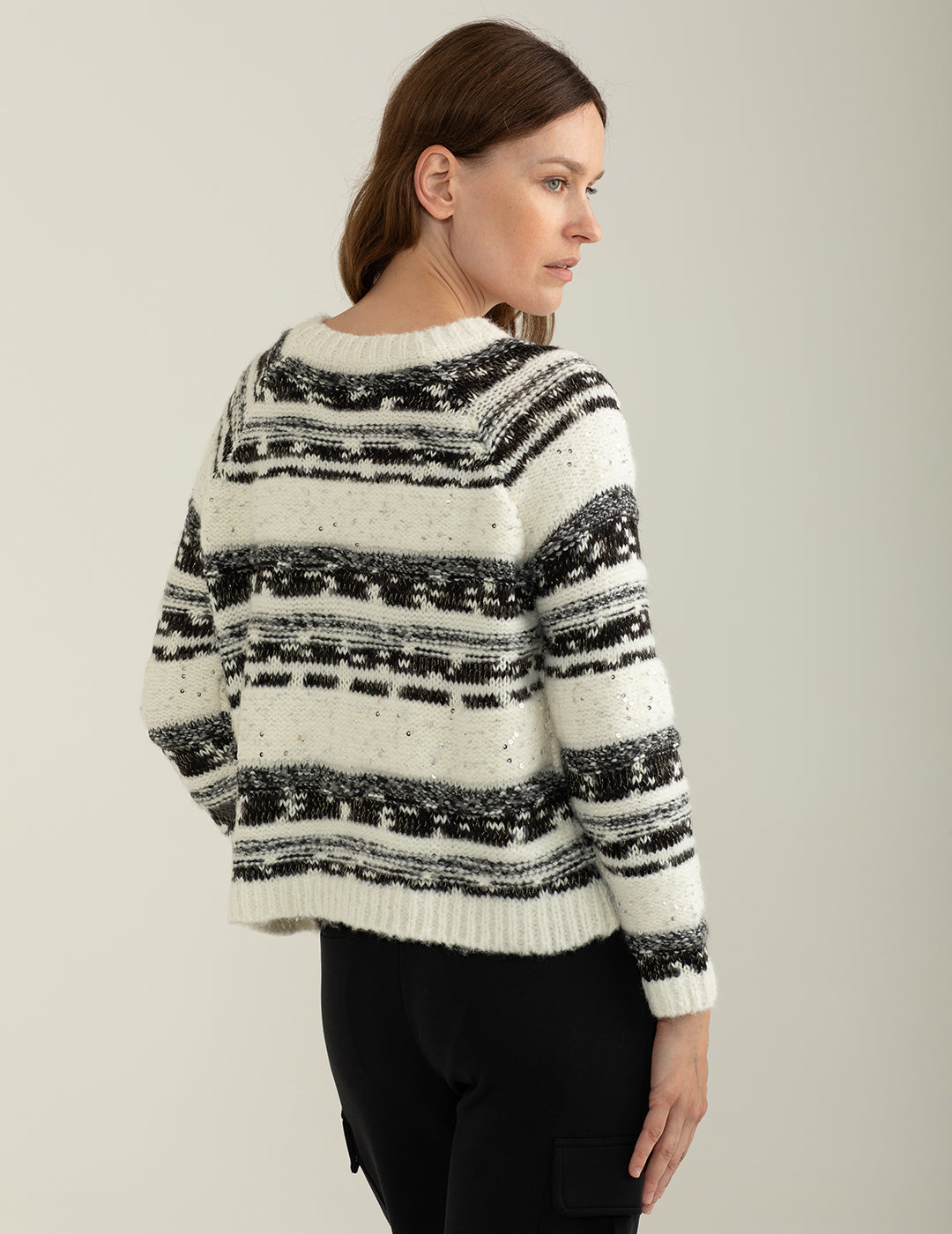 Maglia con fantasia a righe effetto sale e pepe donna off white fw24w31mg cc-a0002 Maglia con fantasia a righe effetto sale e pepe