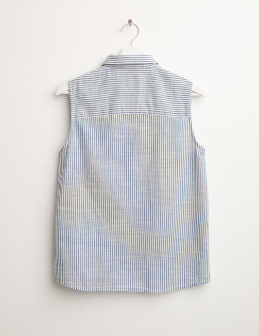 Camicia Smanicata in Cotone Fiammato Tintofilo - back - 002