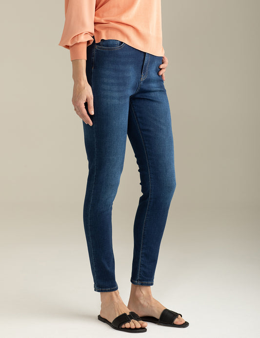 Pantalone 5 Tasche in Felpa Stretch Effetto Denim - back - 002
