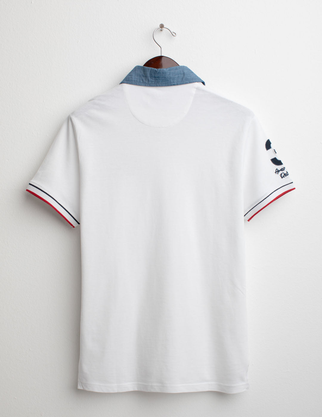 Piquet polo shirt with chambray collar man white fm25s18qc cc-a0001 Piquet polo shirt with chambray collar