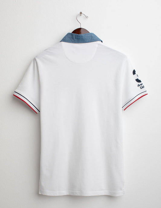 Piquet polo shirt with chambray collar - back - 002