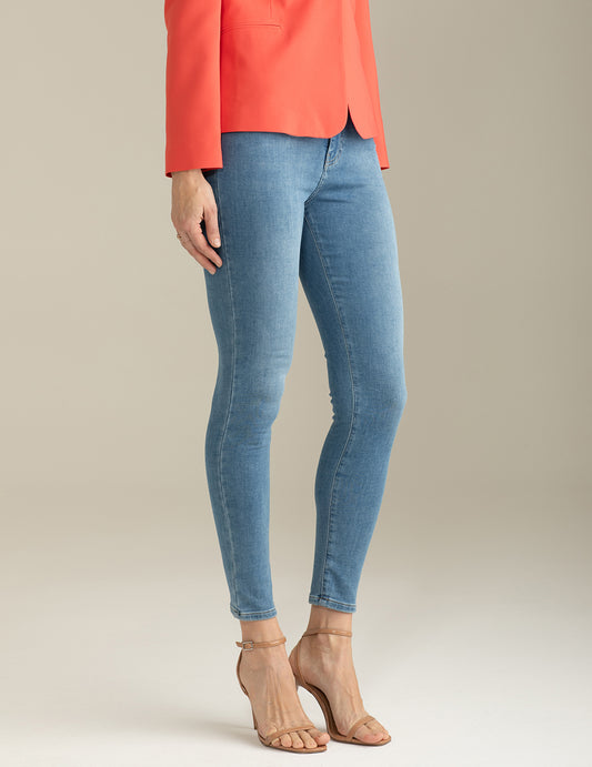 Pantalone 5 Tasche in Felpa Stretch Effetto Denim - back - 002