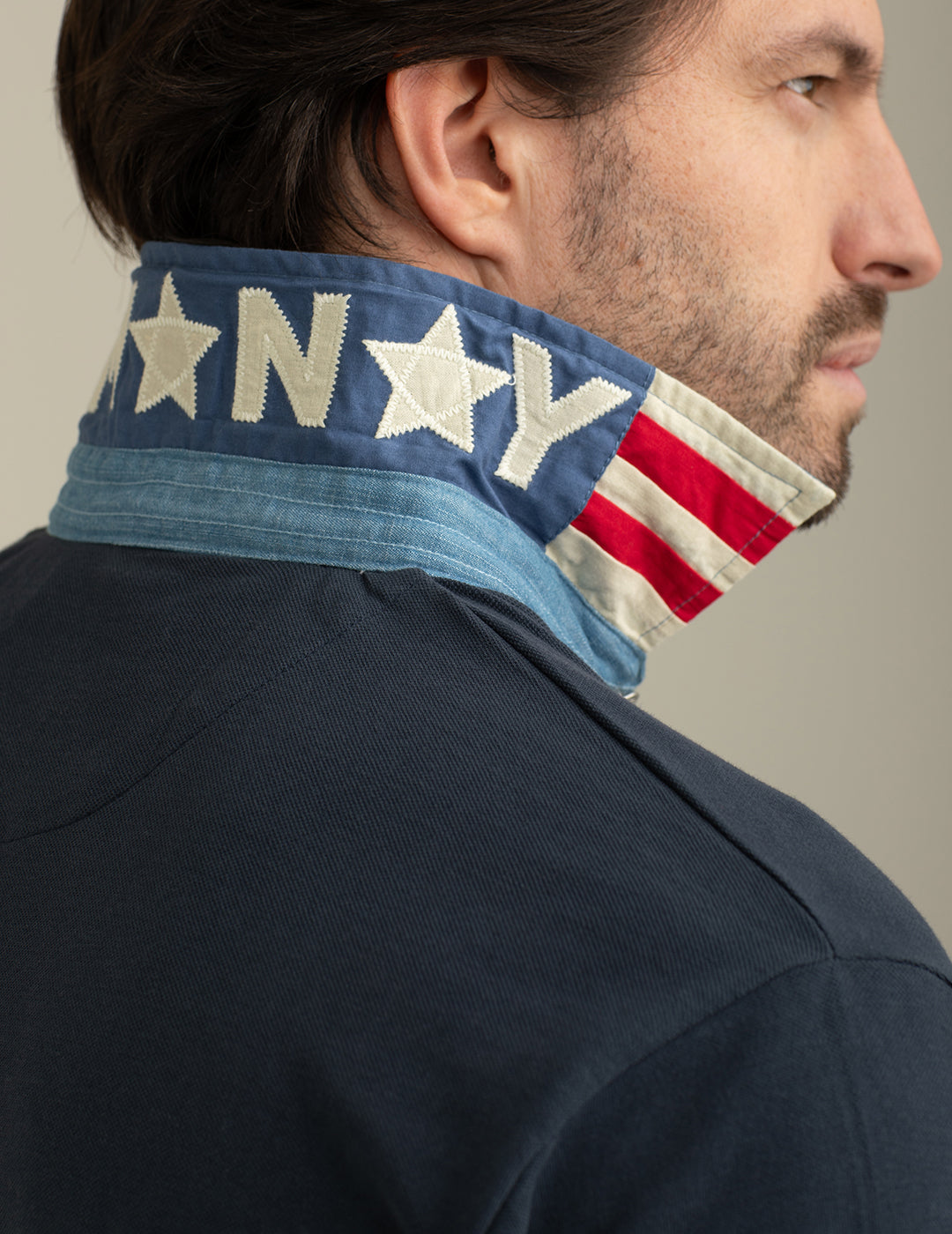 Piquet polo shirt with chambray collar man blue fm25s18qc cc-a0601 Piquet polo shirt with chambray collar