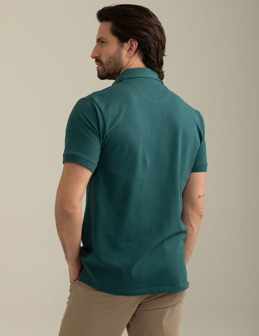 Short Sleeve Piquet Stretch Polo Shirt - back - 002