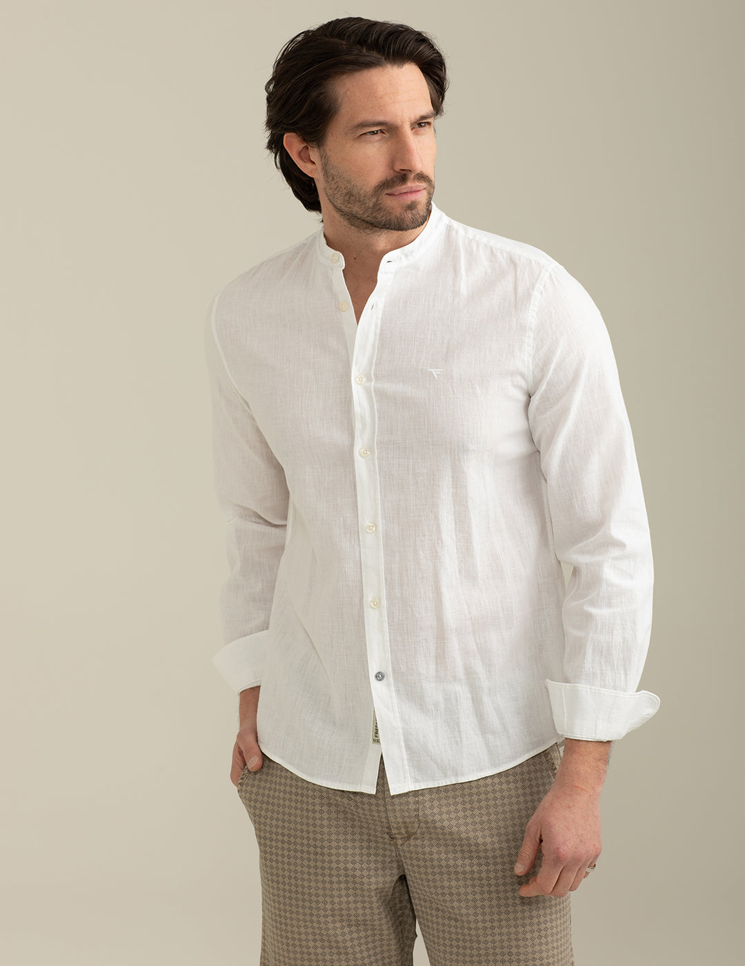 Camicia Coreana Misto Lino uomo white fm25s03cu cc-a0001 Camicia Coreana Misto Lino