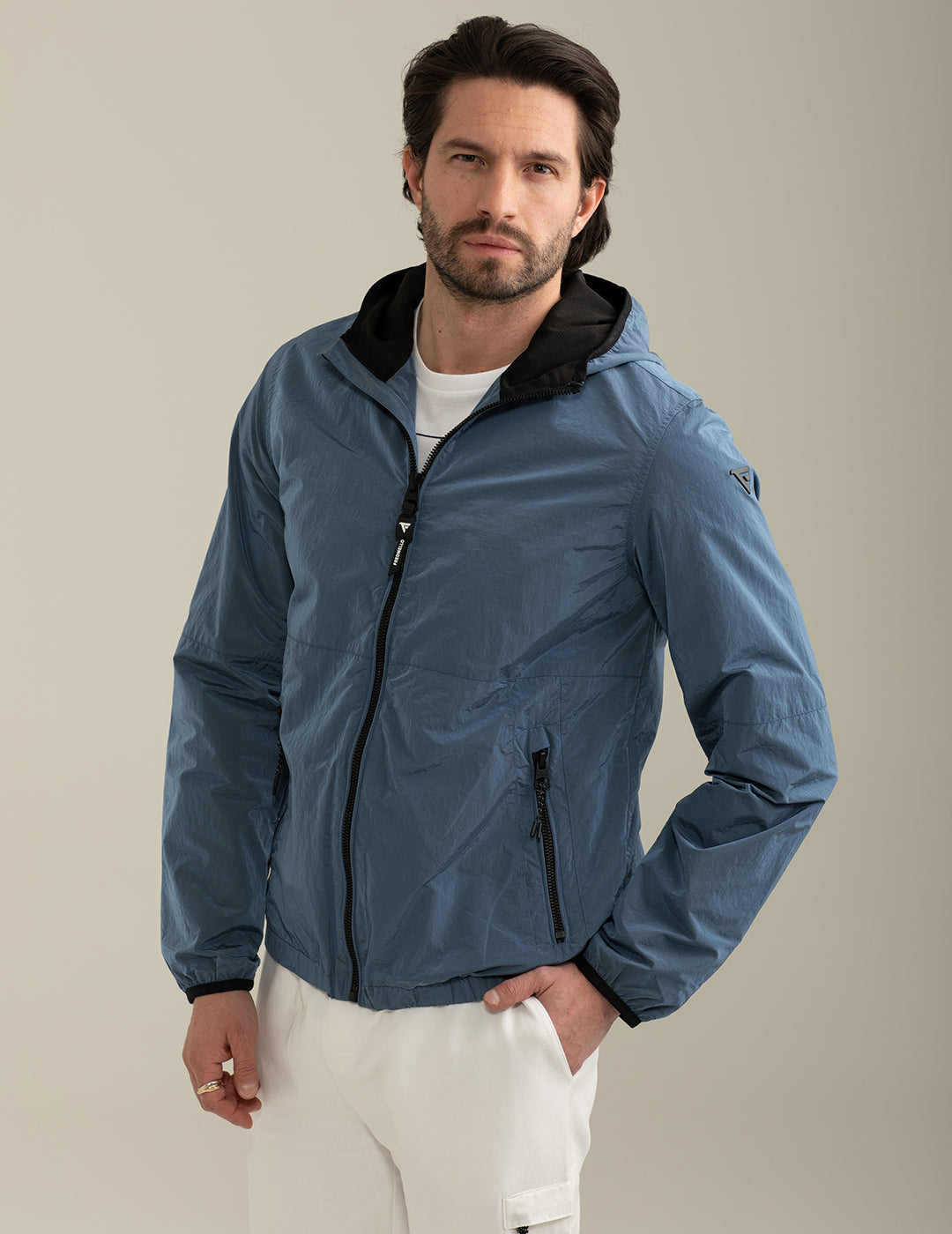 Hooded Windbreaker Jacket man light blue fm25s02ku cc-a1001 Hooded Windbreaker Jacket