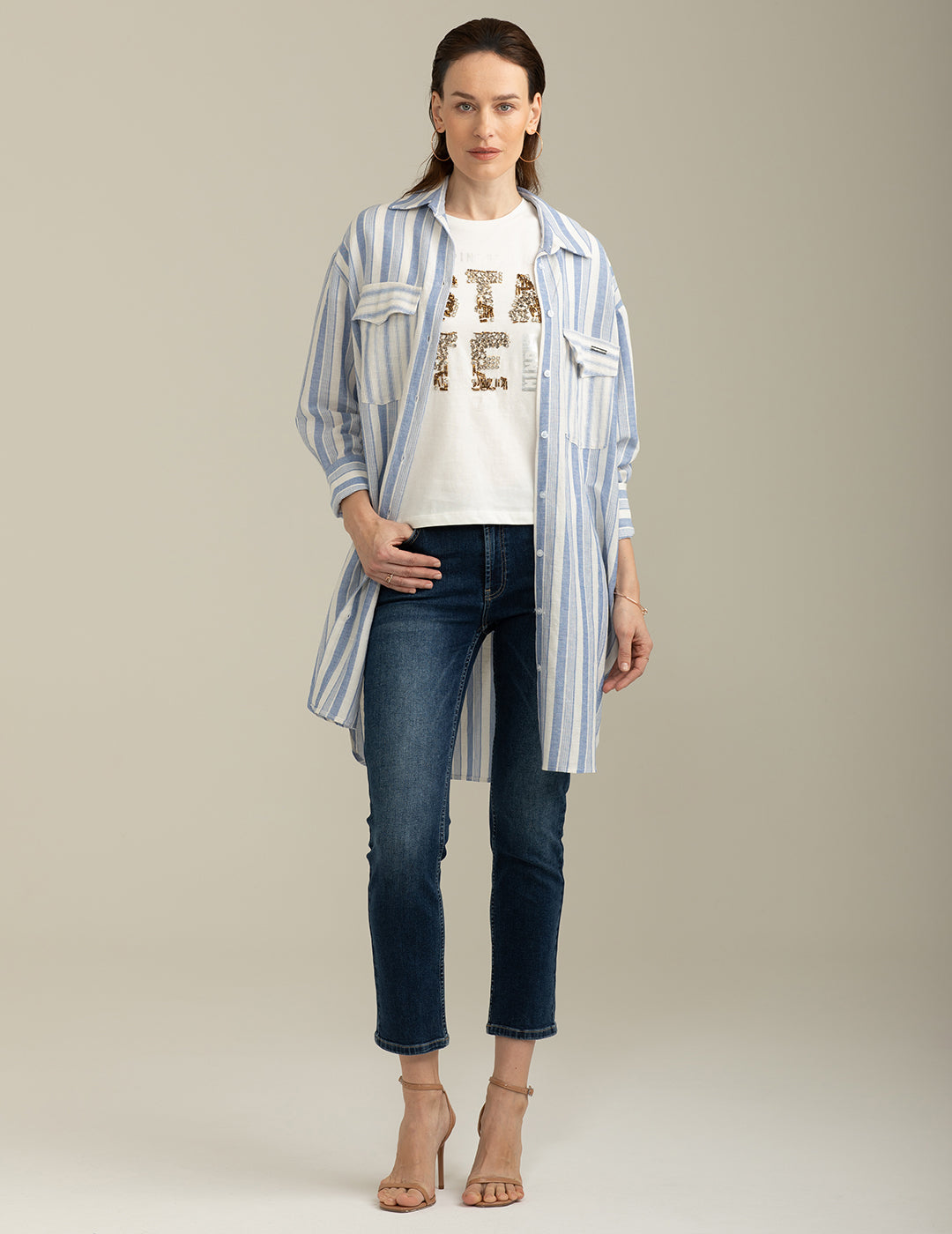 Abito Chemisier in Cotone Misto Lino donna blue fw25s11at cc-a0601 Abito Chemisier in Cotone Misto Lino
