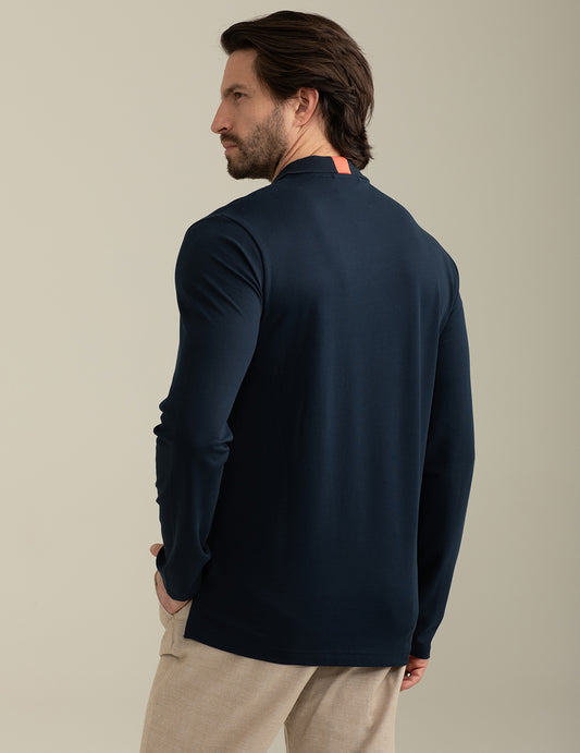 Long Sleeve Piquet Stretch Polo Shirt - back - 002