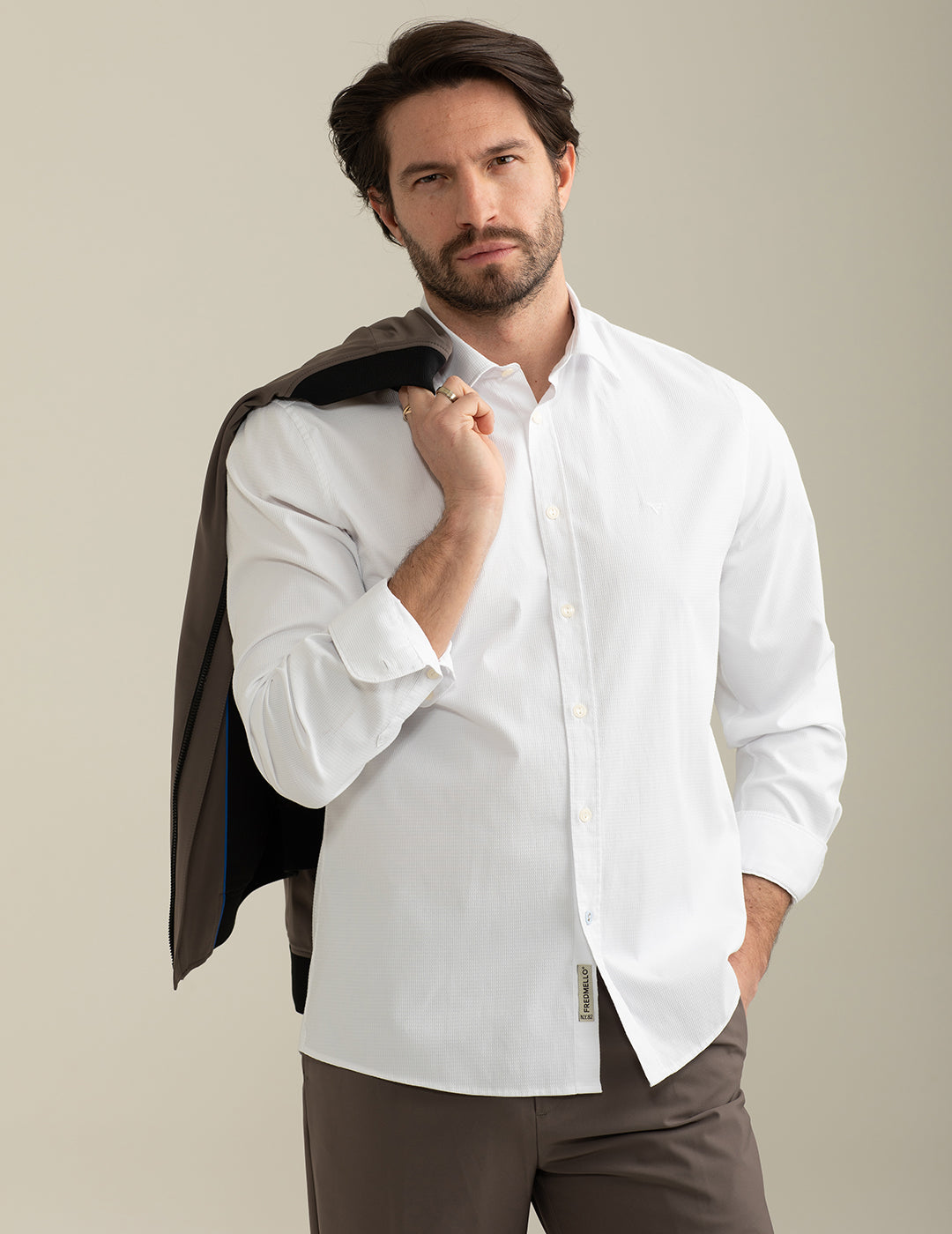 Camicia in Jacquard Stretch uomo white fm25s04cu cc-a0001 Camicia in Jacquard Stretch