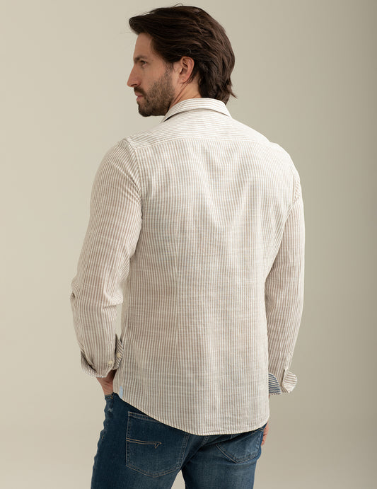 Flamed Cotton Striped Dye Shirt - back - 002