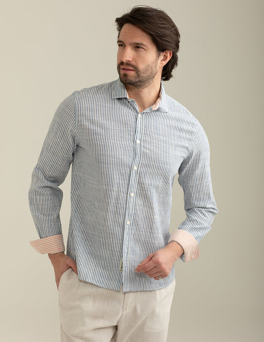 Flamed Cotton Striped Dye Shirt - back - 002