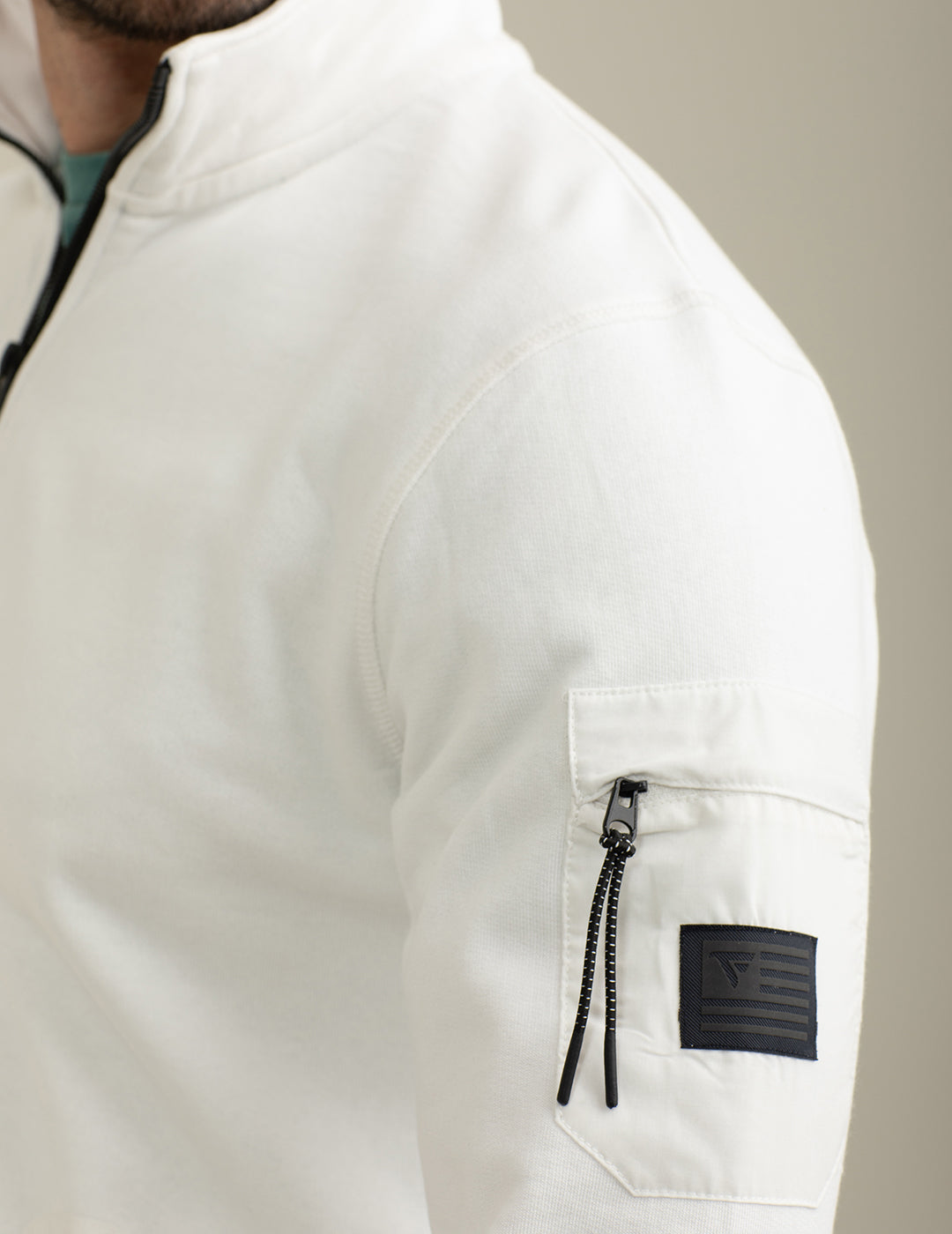 Full Zip Sweatshirt Stand-Up Collar man white fm25s07fz cc-a0001 Full Zip Sweatshirt Stand-Up Collar
