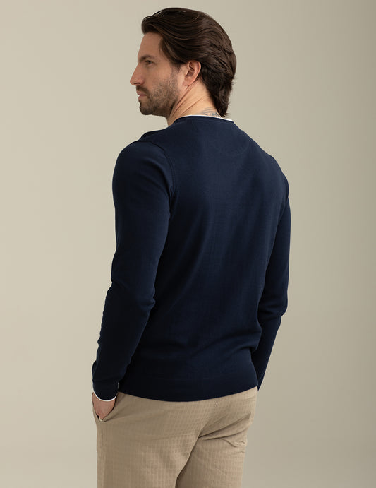 Crew-neck sweater with jersey details - back - 002