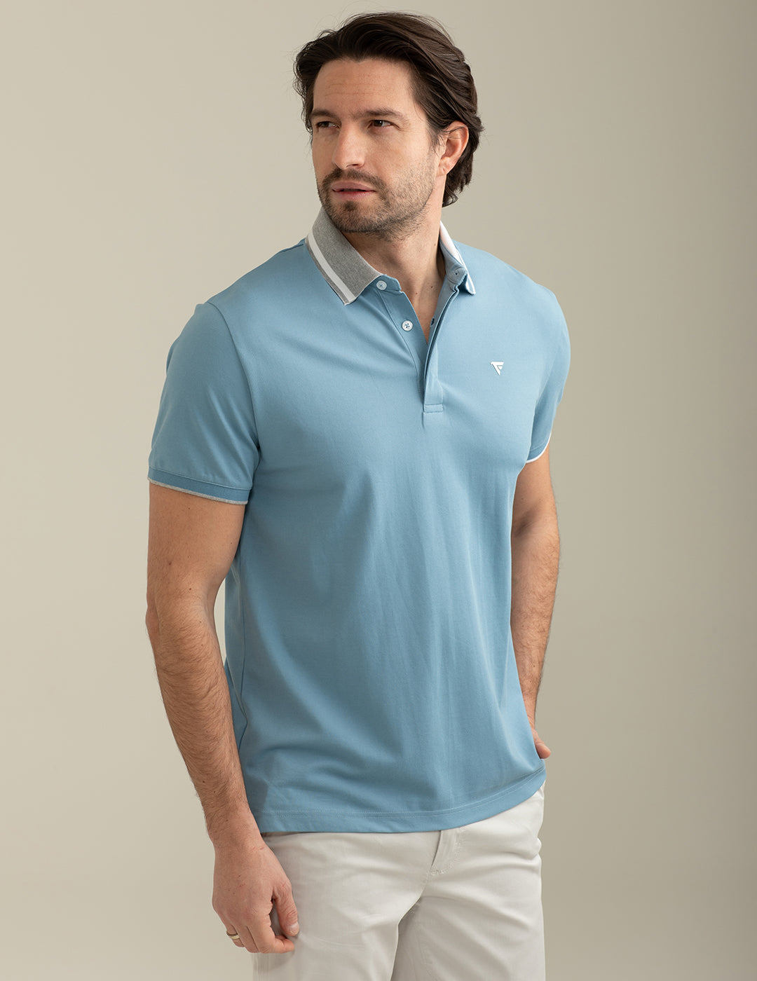 Short Sleeve Piquet Stretch Polo Shirt man light blue fm25s14qu cc-a1001 Short Sleeve Piquet Stretch Polo Shirt