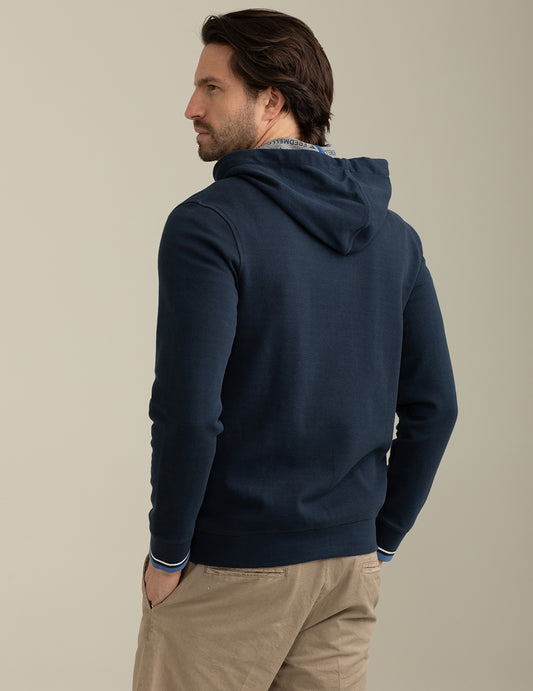 Full Zip Piquet Sweatshirt with Hoodie - back - 002