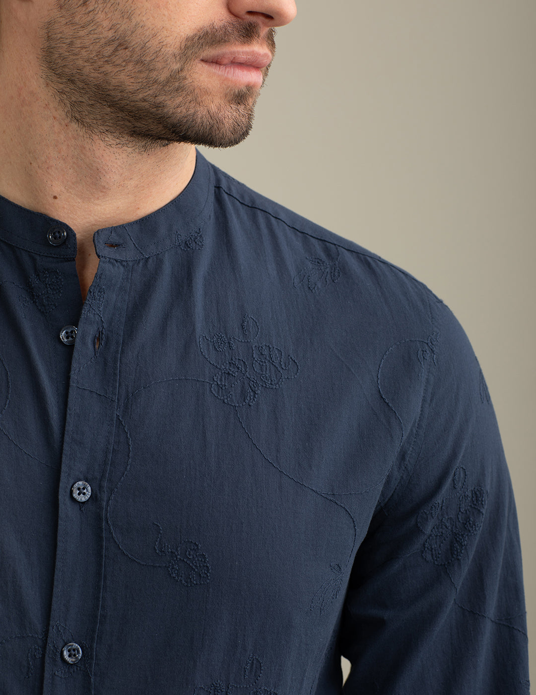 Embroidered Muslin Korean Shirt man blue fm25s17cu cc-a0601 Embroidered Muslin Korean Shirt