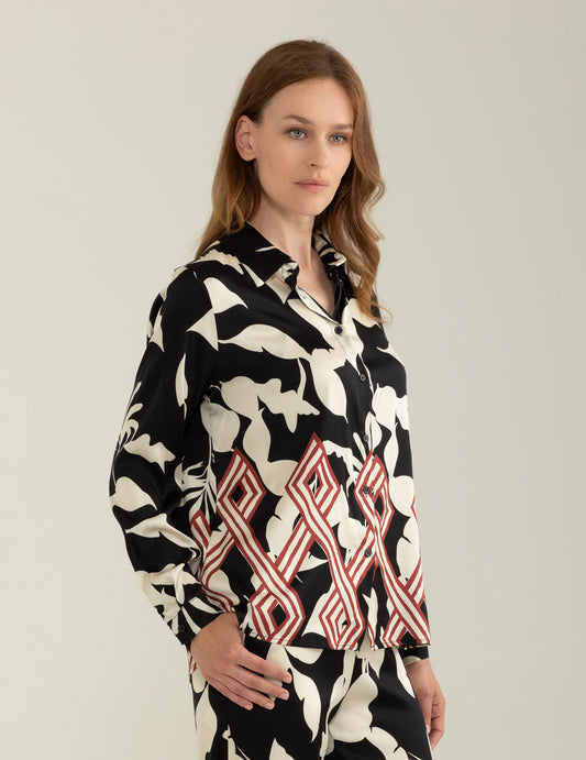 Stretch Viscose Satin Long Sleeve Shirt - back - 002