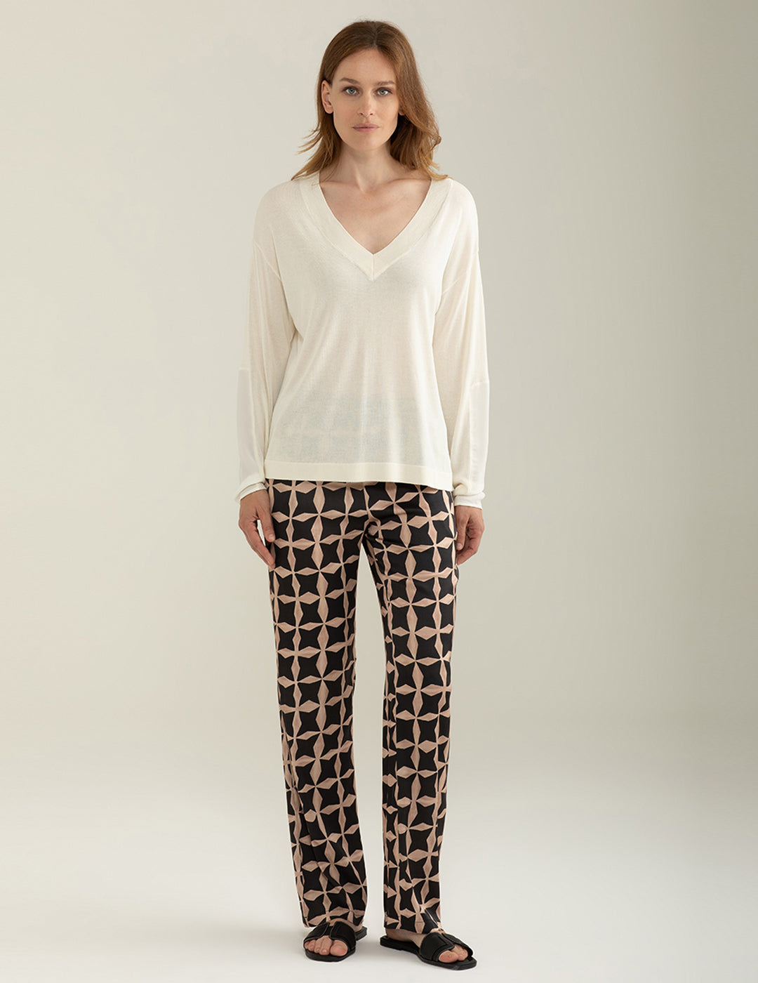 Pantalone in Raso di Viscosa Stretch donna beige fw25s40pt cc-a0101 Pantalone in Raso di Viscosa Stretch