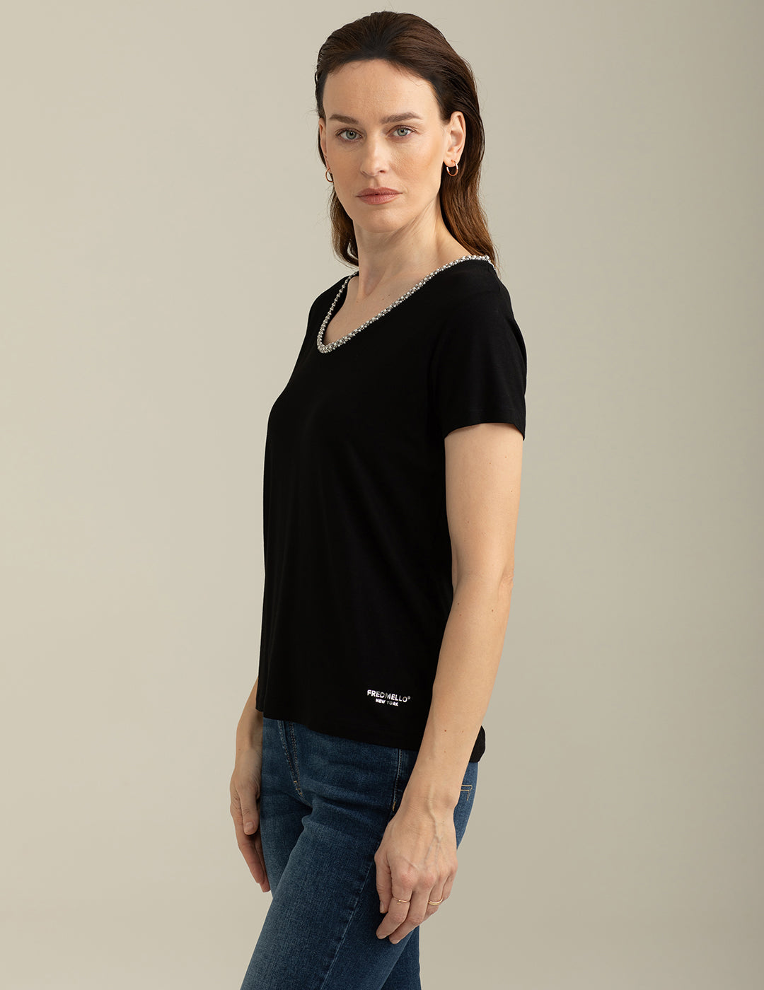 T-shirt Scollo V a Manica Corta donna black fw25s33tv cc-a0951 T-shirt Scollo V a Manica Corta