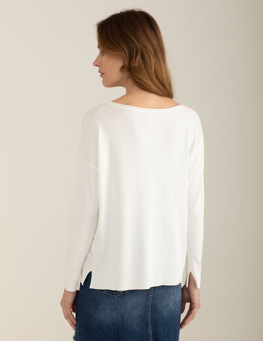 Long Sleeve Wide Crew-Neck Sweater - back - 002