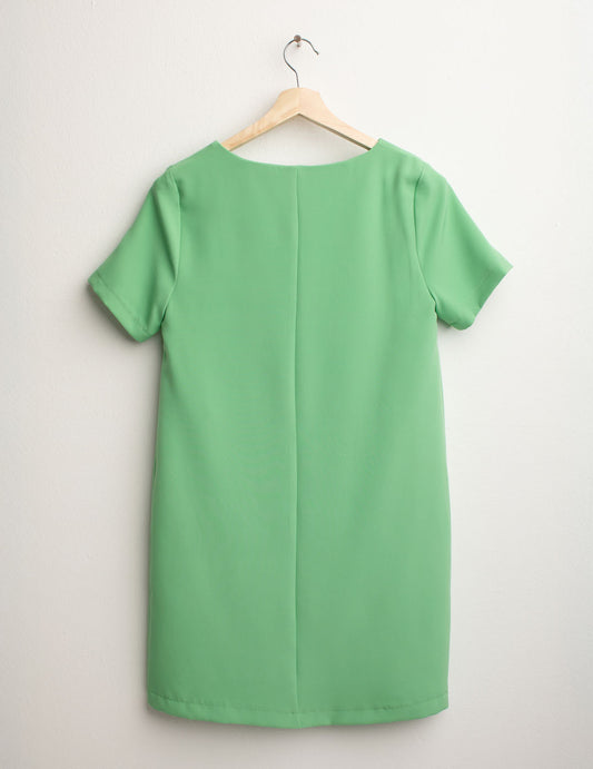 Bi-Stretch Fabric V-neck Dress - back - 002