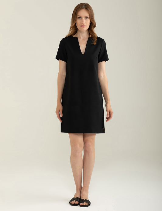 Bi-Stretch Fabric V-neck Dress - back - 002